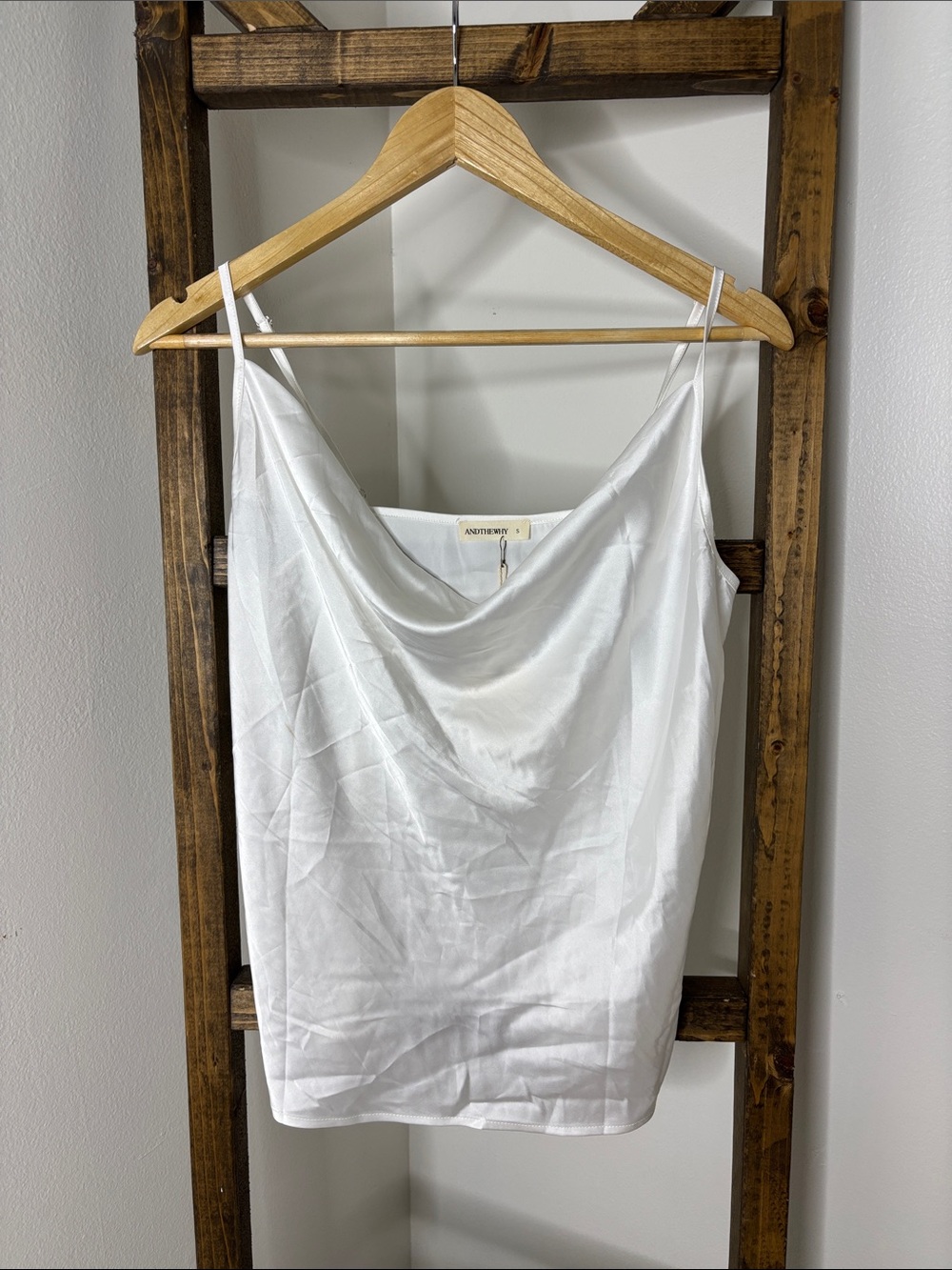 And the Why White Satin Cowl-Neck Camisole Size S